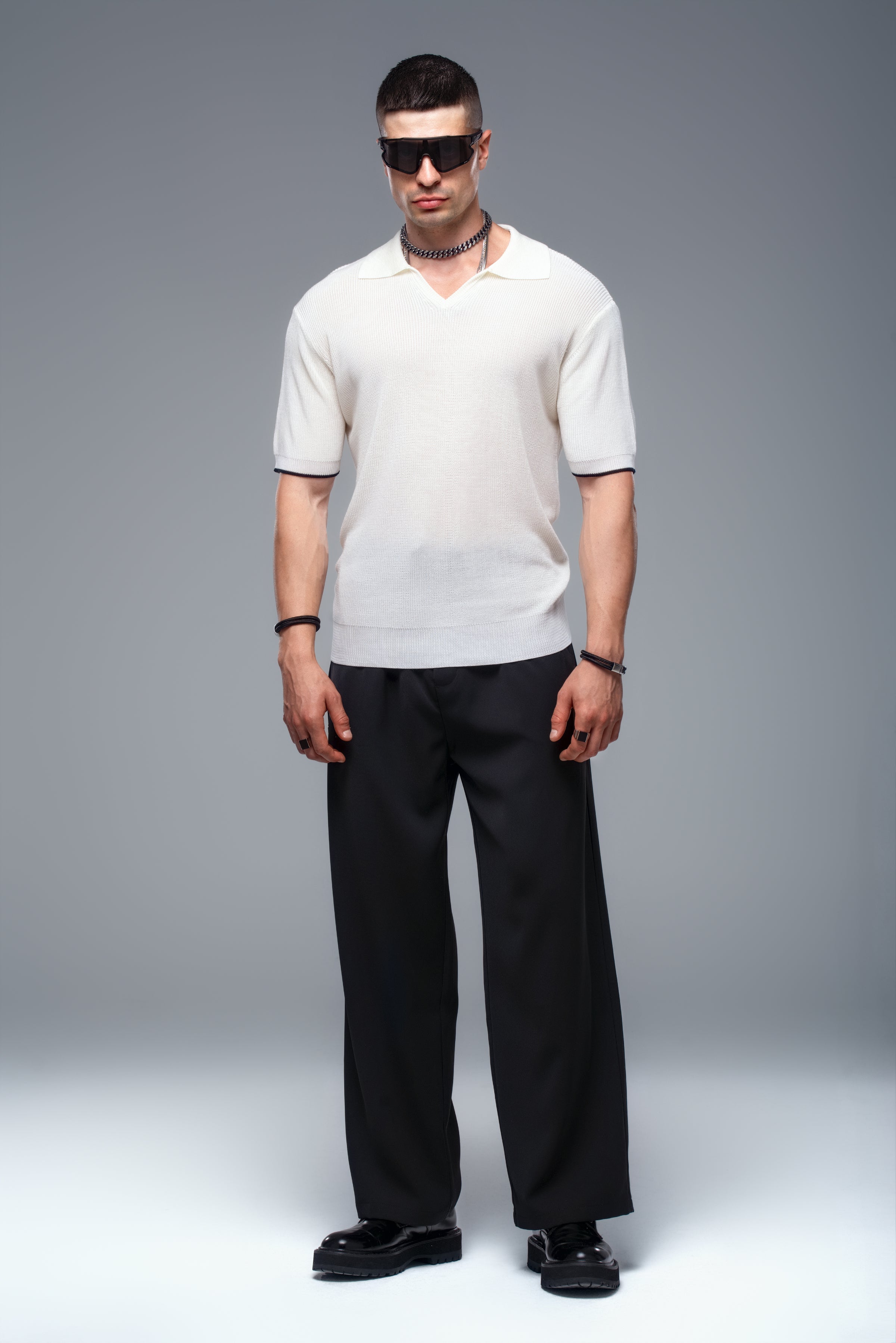 CEASAR Knit Polo in White