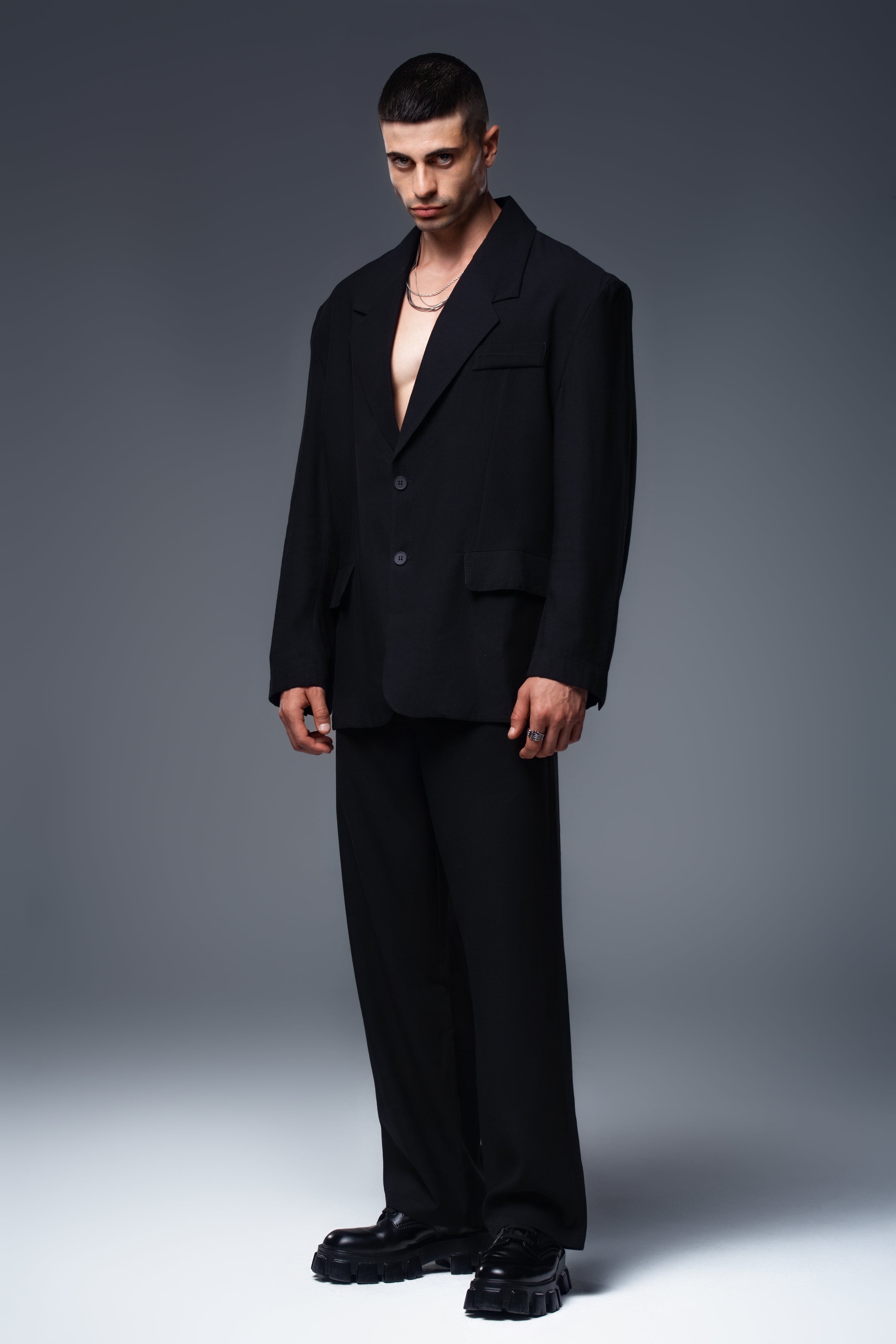 PHANTOM Linen Blazer Long Sleeve Single Breasted