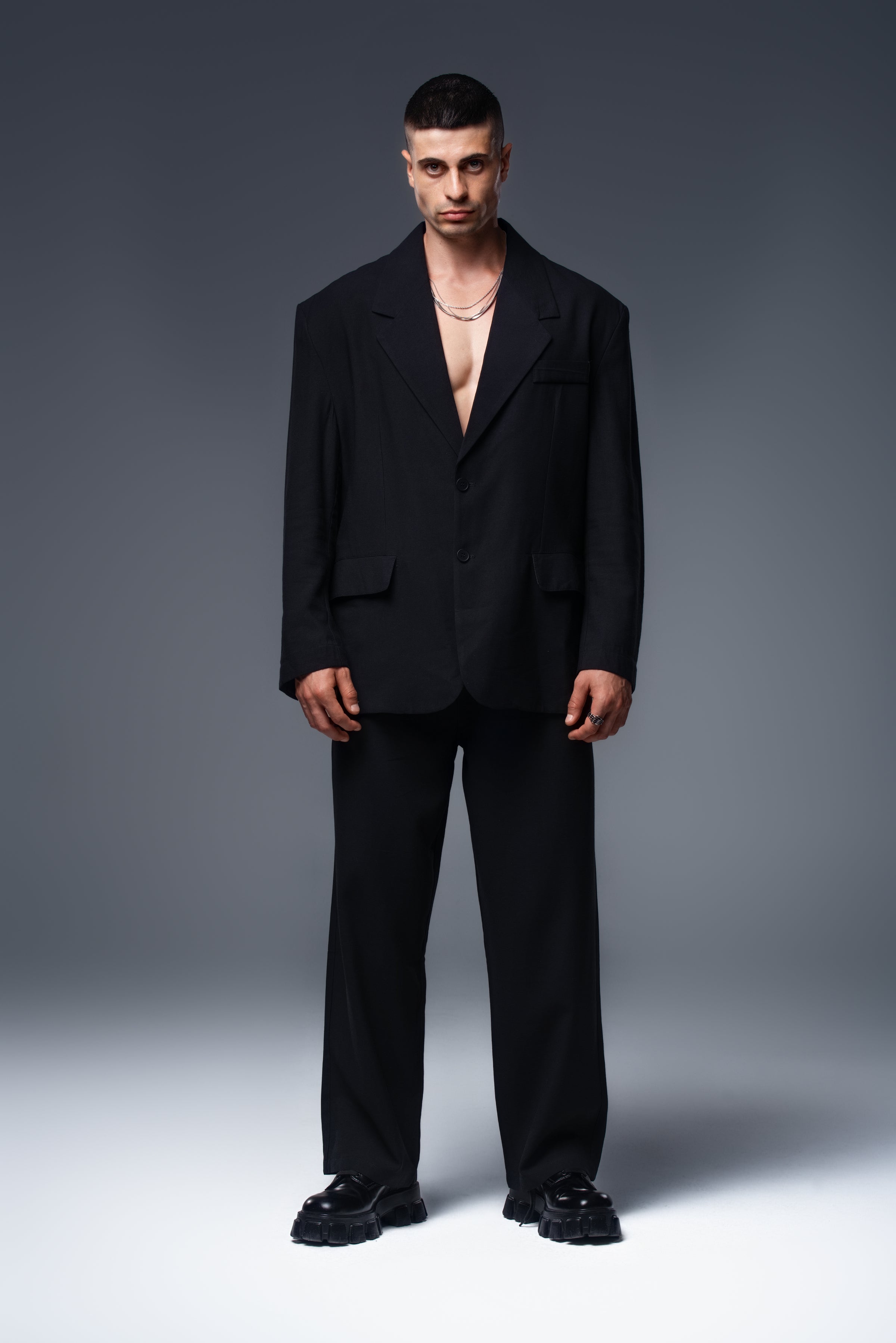 PHANTOM Linen Blazer Long Sleeve Single Breasted
