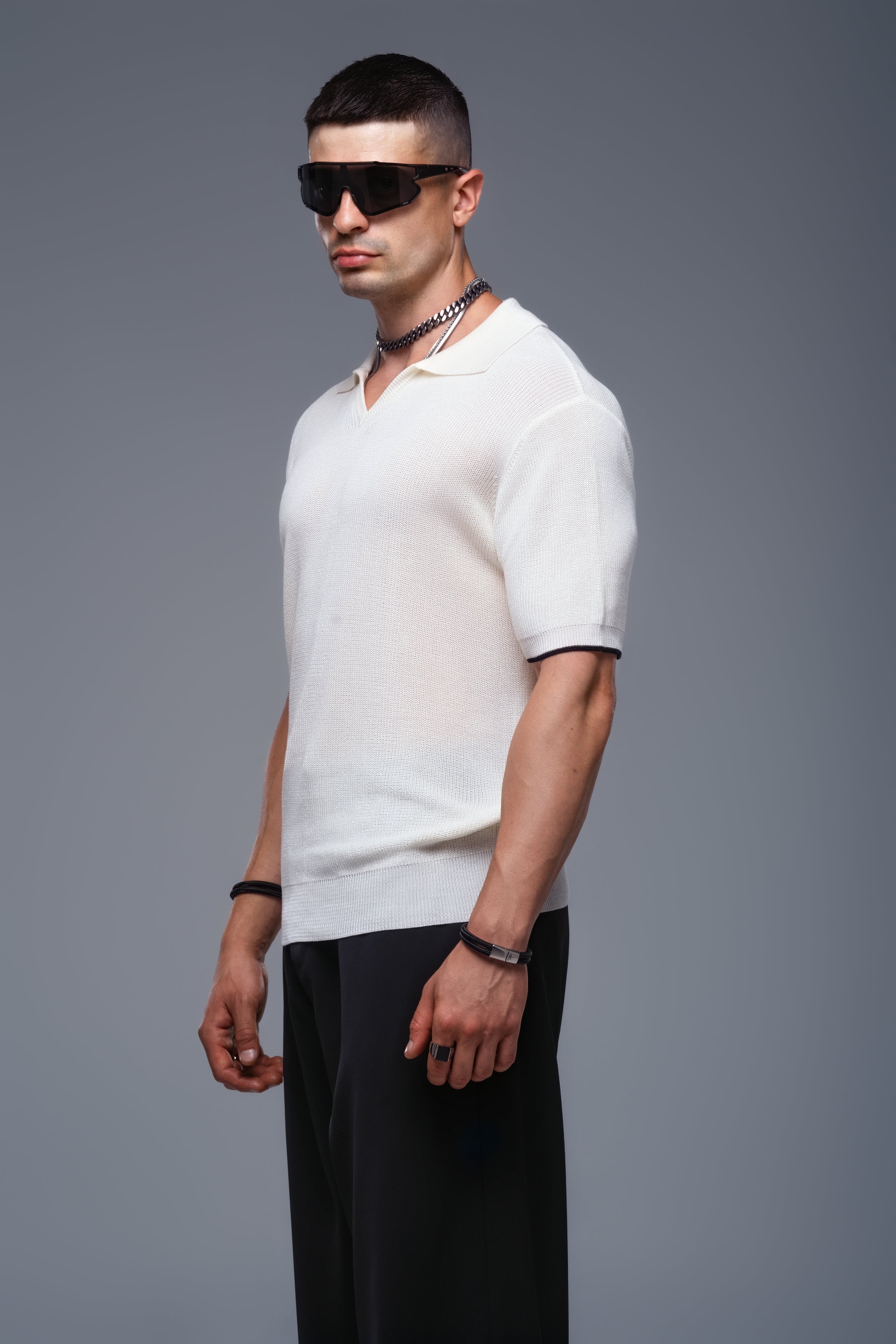 CEASAR Knit Polo in White