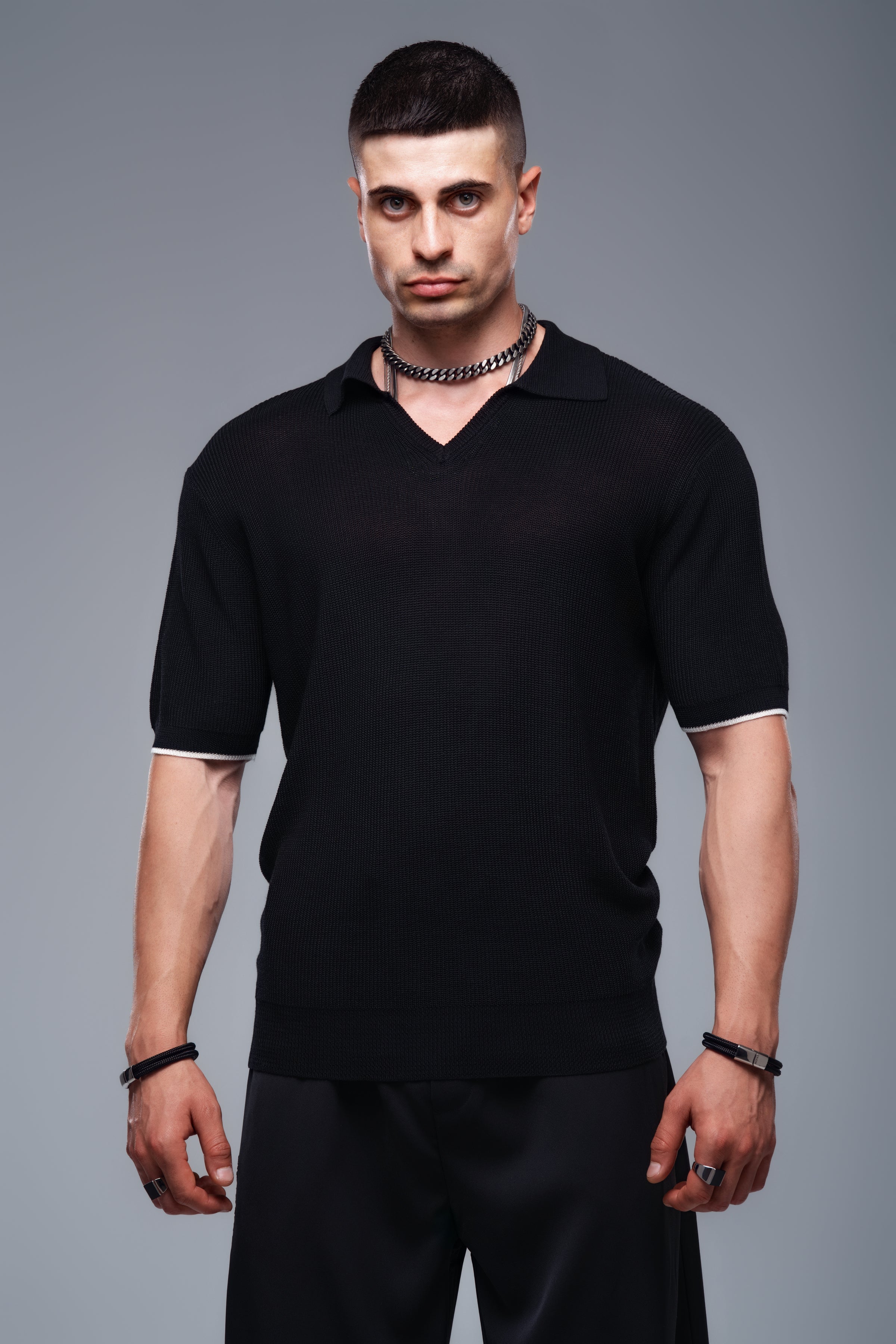 CEASAR Knit Polo in Black