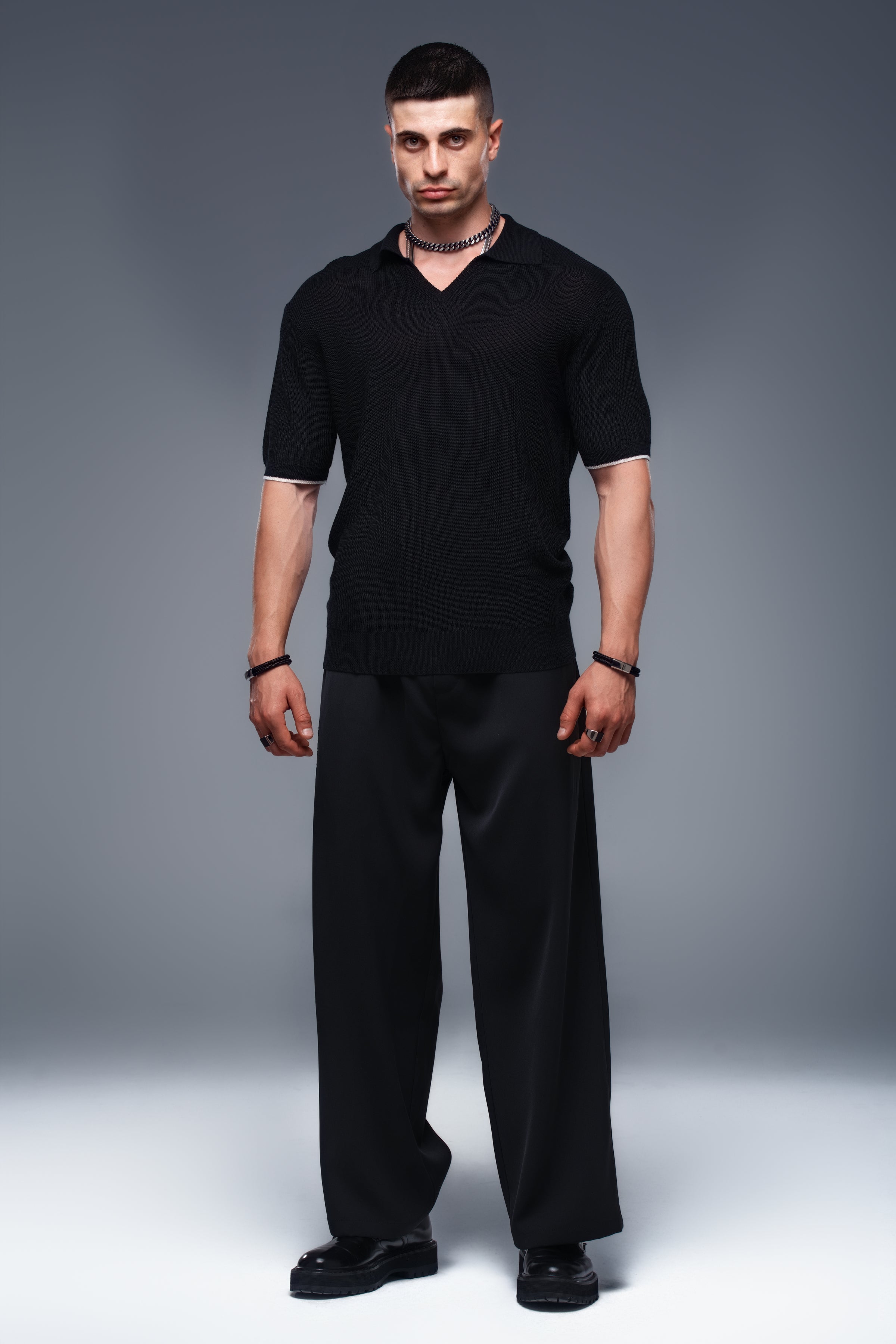 CEASAR Knit Polo in Black