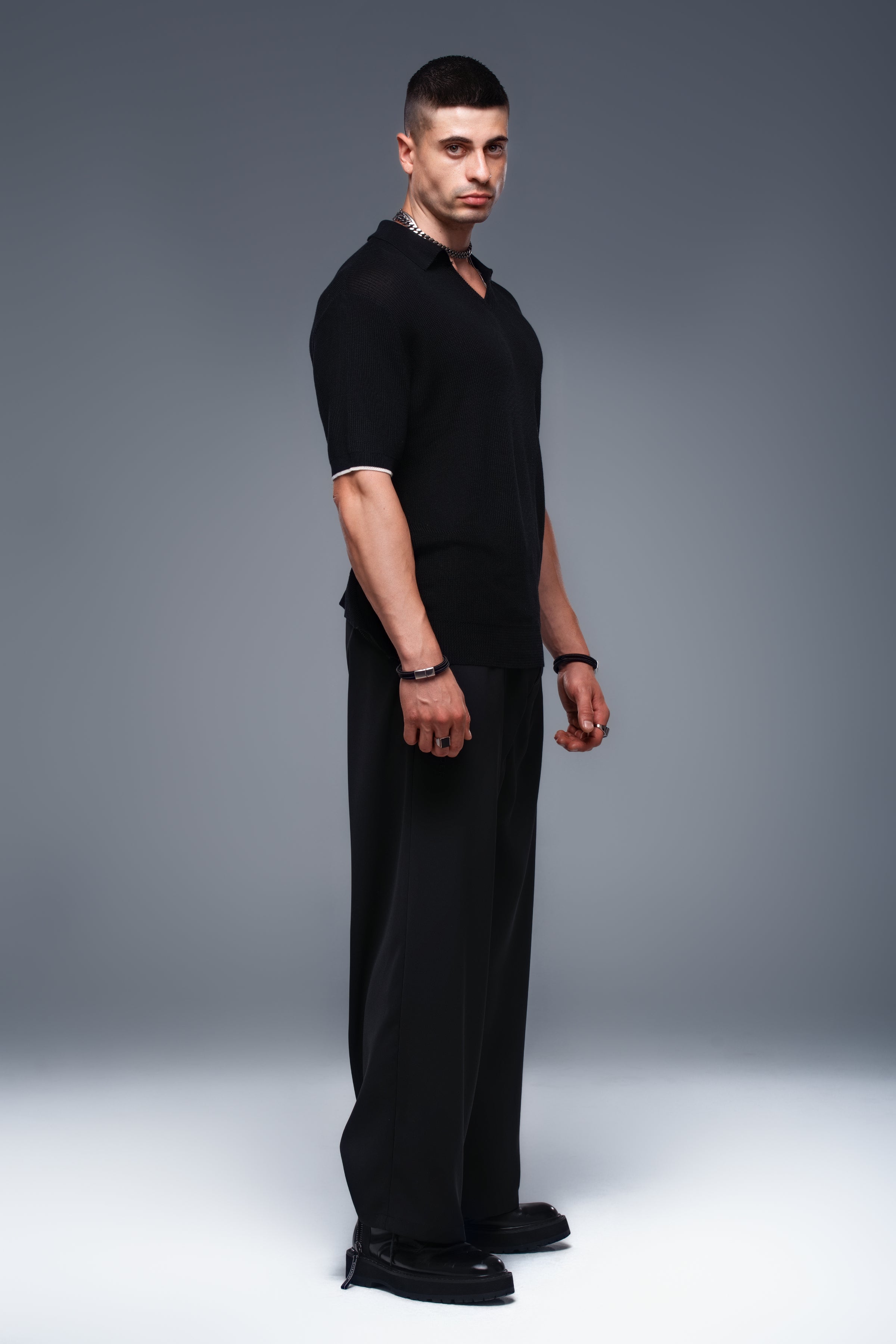 CEASAR Knit Polo in Black